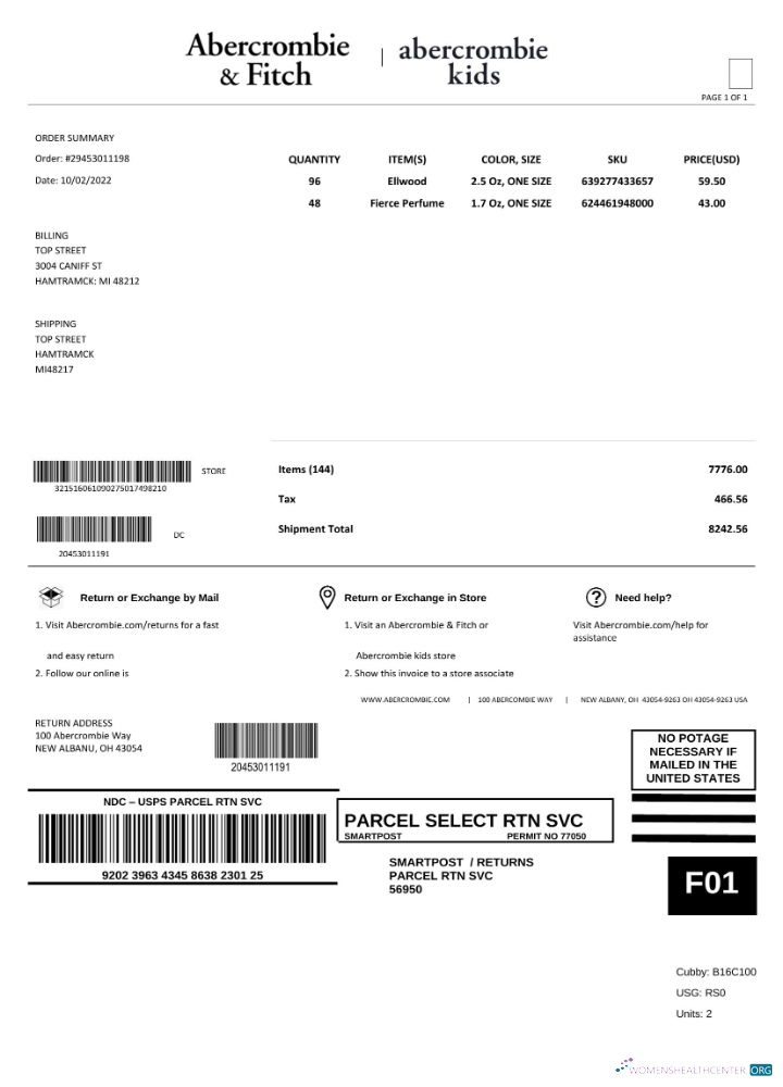 Download USA Abercrombie & Fitch invoice template in Word and PDF format, fully editable Photoshop template